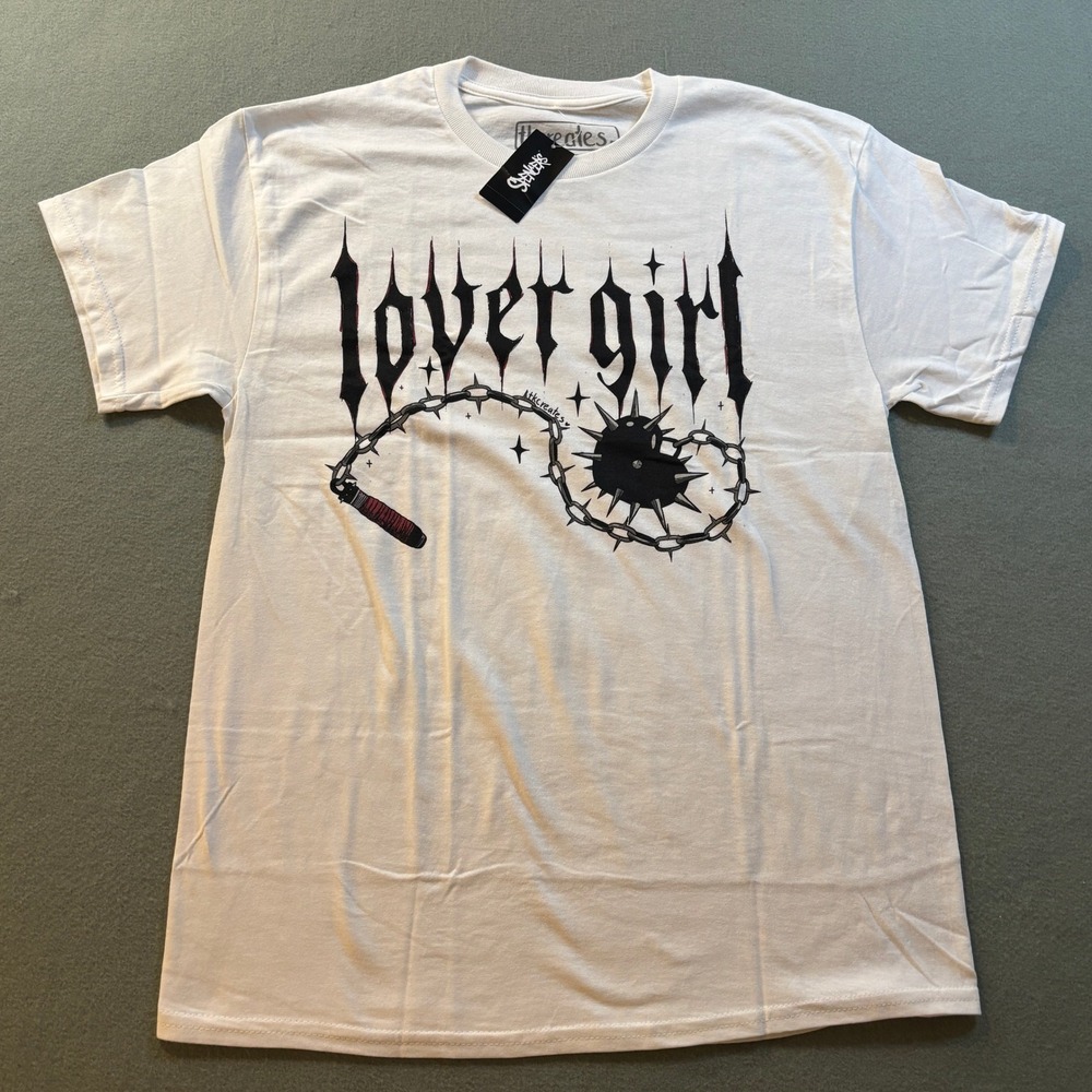 Tkcreates Lover Girl w/ Mace Graphic Tee Womens M White Grunge Mall Goth NWT